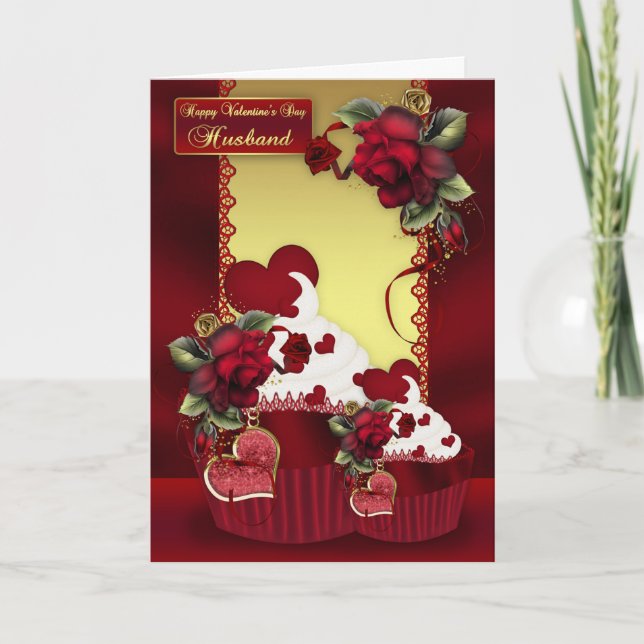 Husband Valentine's Day Cupcake And Rose Holiday Card (Front)
