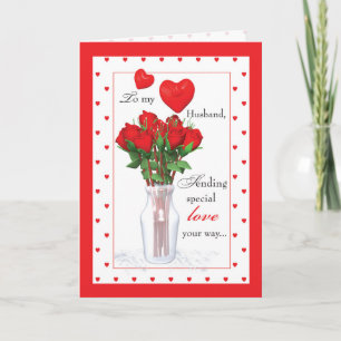 Husband Valentine's Day Red Roses Hearts Holiday Card