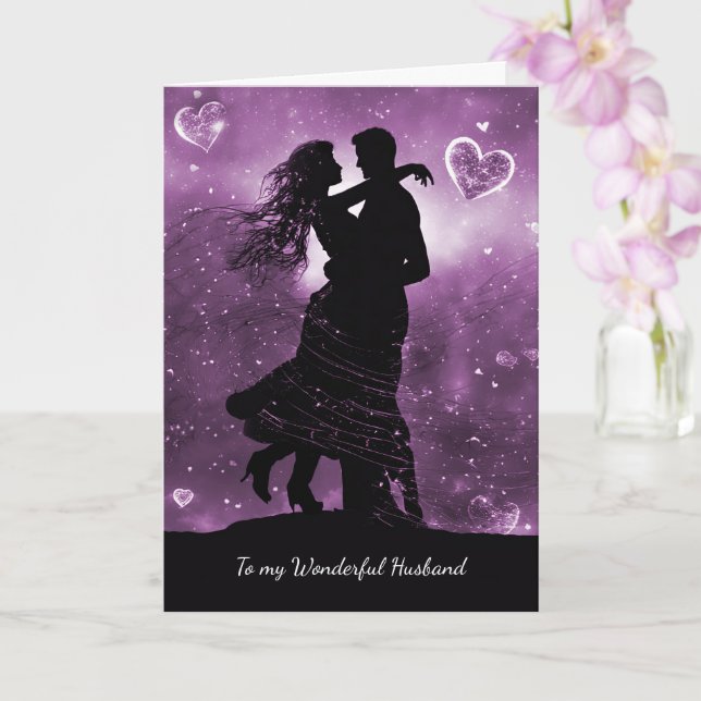 Husband Valentines Day with Silhouetted Couple  Card (Orchid)