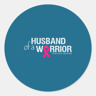 Husband Warrior Pink Breast Cancer Classic Round Sticker