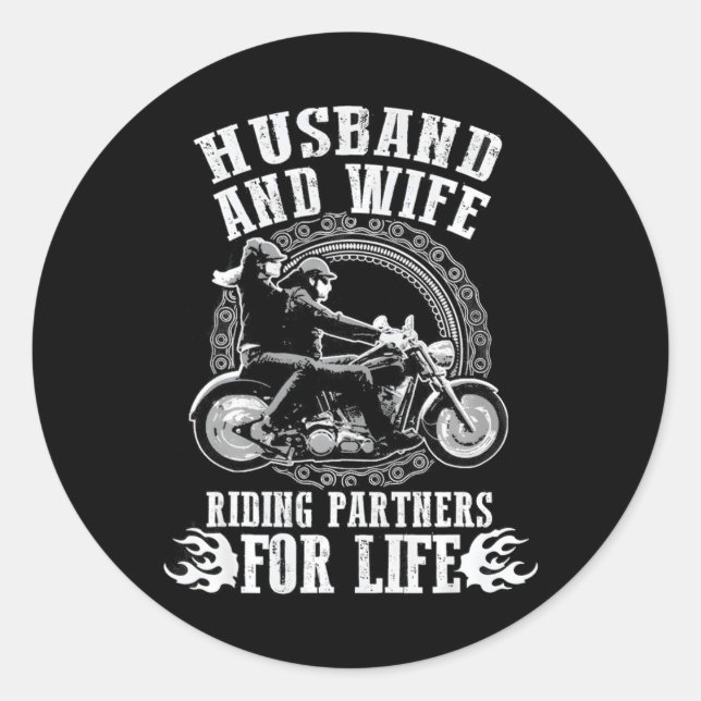 Husband Wife Biker Off-road Biking Rider Classic Round Sticker (Front)