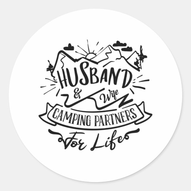 husband & wife camping partners for life classic round sticker (Front)