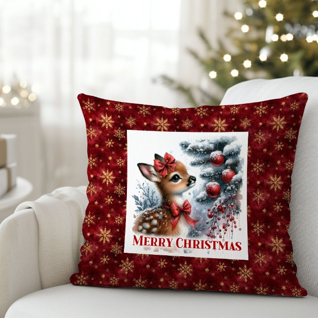 Hushed Christmas scene baby fawn Christmas pillow  (Hushed Christmas scene baby fawn Christmas pillow (51))