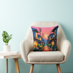 Hushed Streets, Warm Glows on Japanese Street Cushion