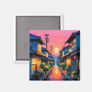 Hushed Streets, Warm Glows on Japanese Street Magnet