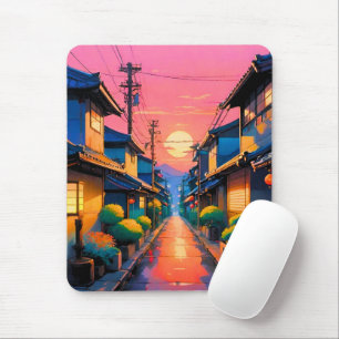 Hushed Streets, Warm Glows on Japanese Street Mouse Pad