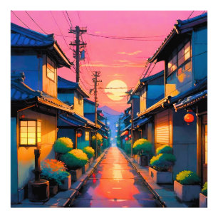 Hushed Streets, Warm Glows on Japanese Street Photo Print