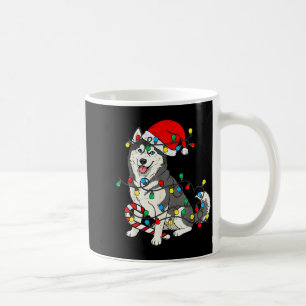 Huskey Dog Christmas Lights Santa Pajama Xmas Pet  Coffee Mug