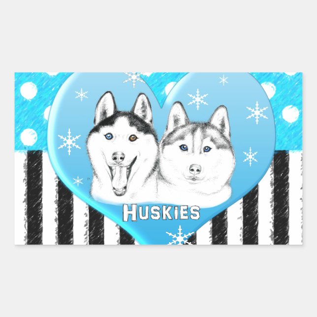 Huskies blue pattern rectangular sticker (Front)