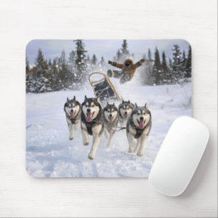 Huskies Out of Control Pulling a Sled Mouse Pad