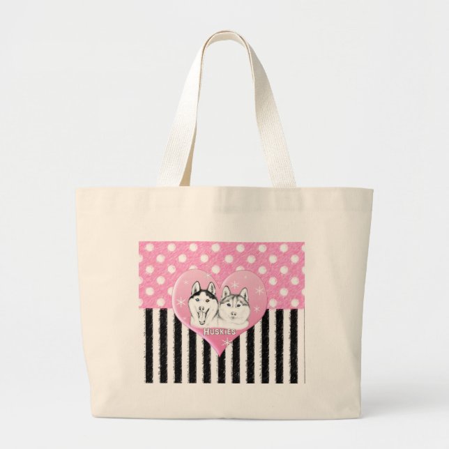 Huskies pink pattern large tote bag (Front)