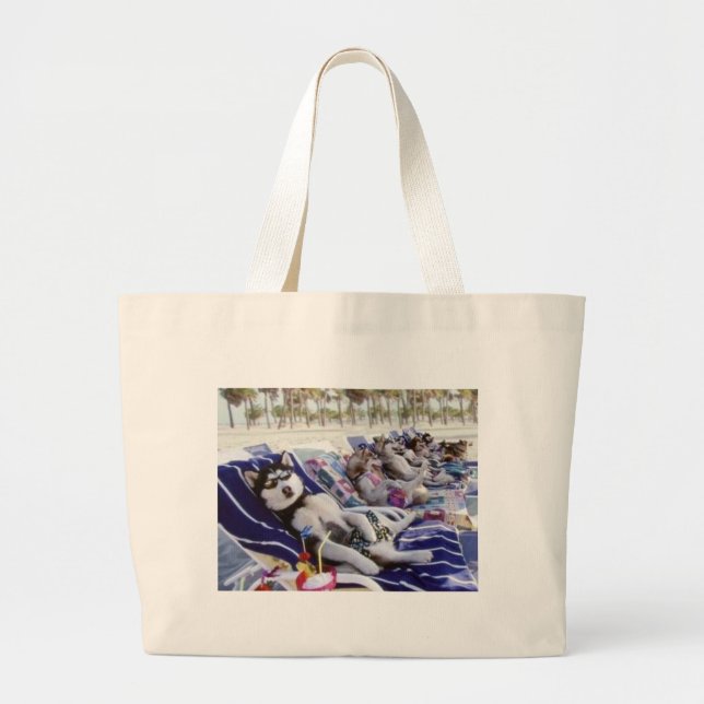 huskies sunbath large tote bag (Front)