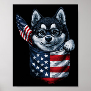 Husky 4th Of July Dog Lover Puppy American Flag Me Poster