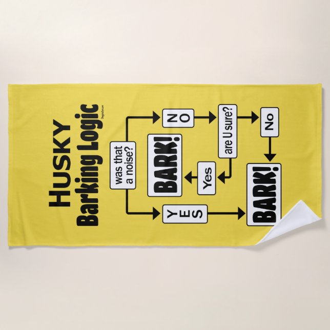 Husky Barking Logic Beach Towel (Front)