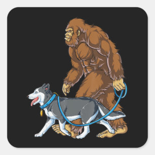Husky   Bigfoot Dog Walk Siberian Husky Sasquatch Square Sticker