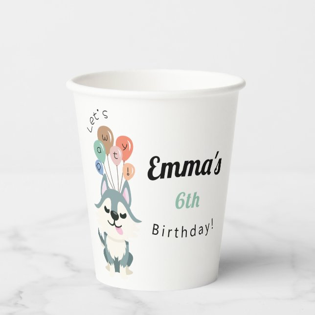 Husky Birthday Party  Paper Cups (Front)