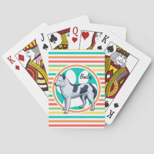 Husky; Bright Rainbow Stripes Playing Cards