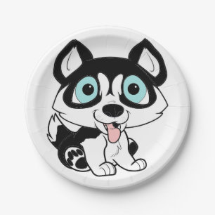 husky cartoon black and white paper plate