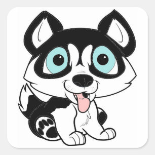 husky cartoon black and white square sticker