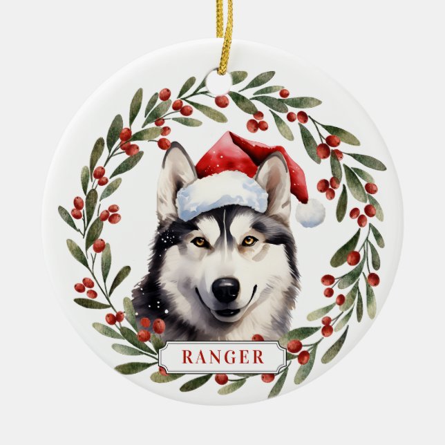Husky Ceramic Circle Ornament (Front)