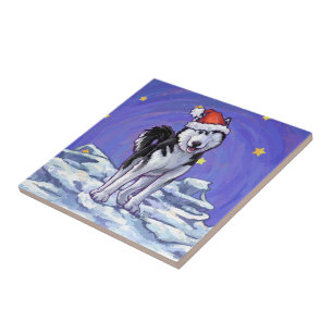 Husky Christmas Ceramic Tile
