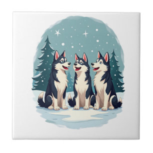 Husky Christmas Choir Ceramic Tile