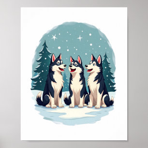 Husky Christmas Choir dog Poster