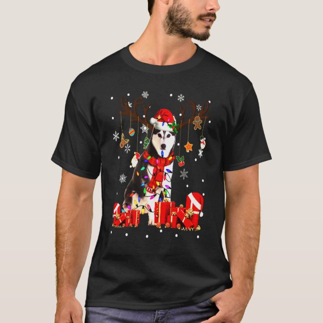 Husky Christmas Light Dog  T-Shirt (Front)