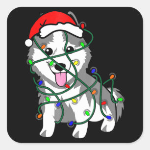Husky Christmas Lights Decoration Funny Husky Square Sticker