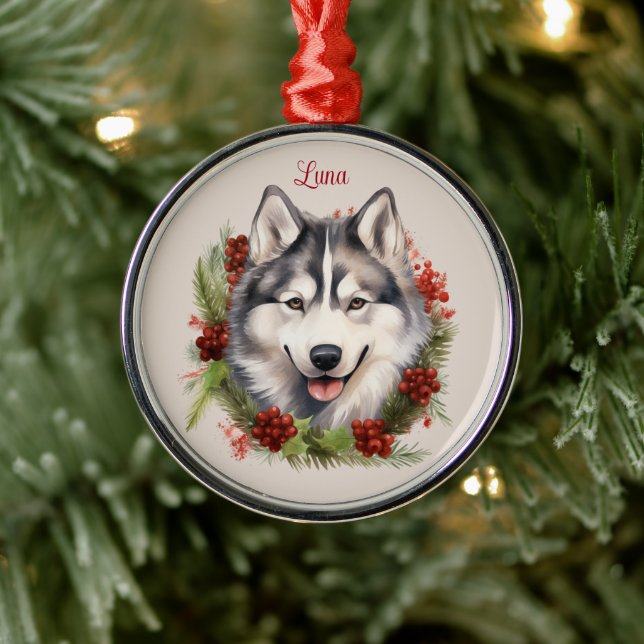 Husky Christmas Pet Memorial Dog Breed Metal Ornament (Tree)
