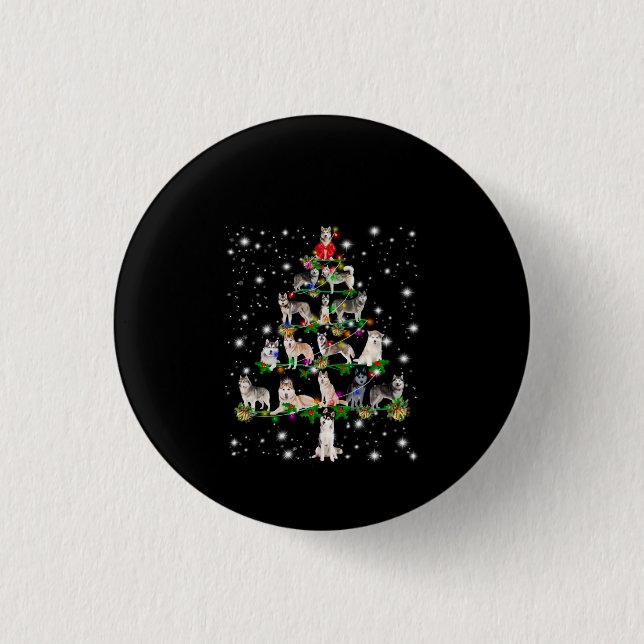 Husky Christmas Tree Covered By Flashlight 3 Cm Round Badge (Front)