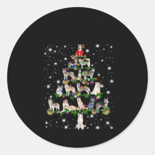 Husky Christmas Tree Covered By Flashlight Classic Round Sticker