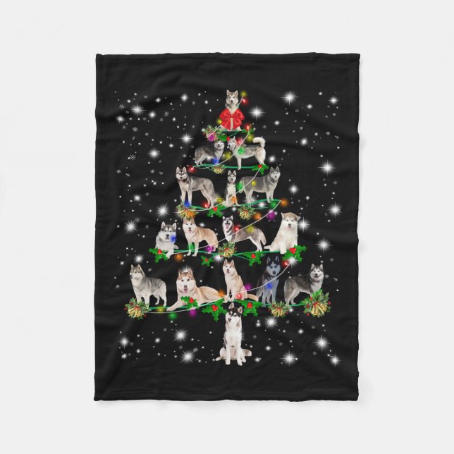 Husky Christmas Tree Covered By Flashlight Fleece Blanket (Front)
