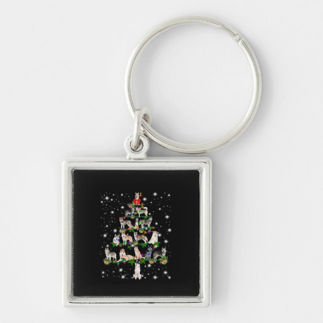Husky Christmas Tree Covered By Flashlight Key Ring (Front)