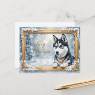Husky Christmas Winter Dog Snowy Frame Holiday Postcard