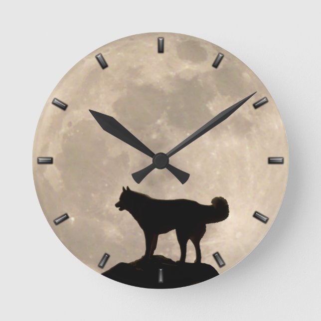 Husky Clock Gifts Decor Full Moon Wall Clock (Front)
