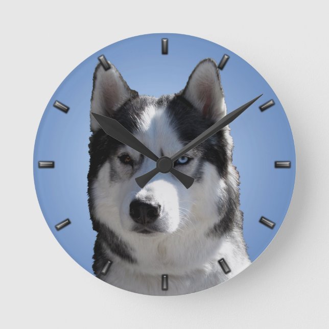 Husky Clock Gifts Decor Sled Dog Wall Clock (Front)