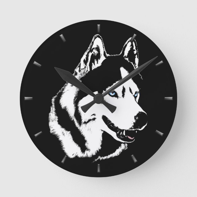 Husky Clock Gifts Decor Sled Dog Wall Clock (Front)