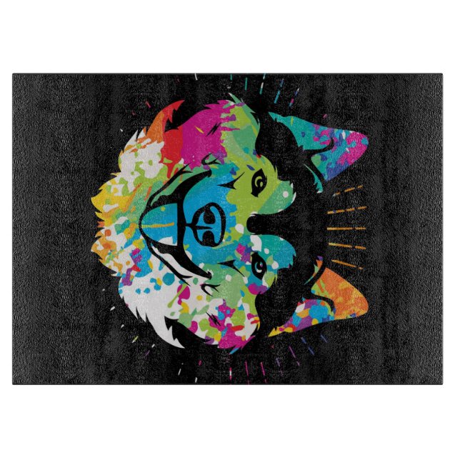 Husky Colourful Dog Face Canvas Cutting Board (Front)