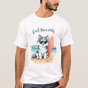 Husky Cool Paws Beach Design T-Shirt