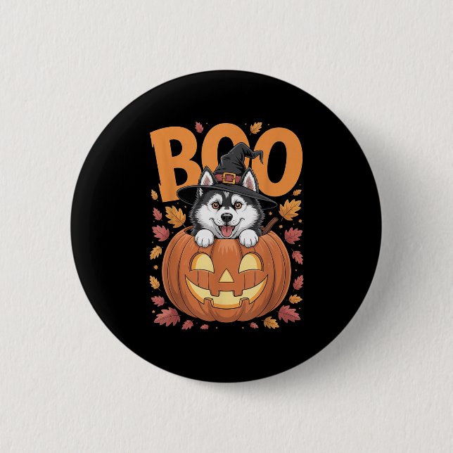 Husky Costume On Pumpkin Halloween Siberian Husky  6 Cm Round Badge (Front)