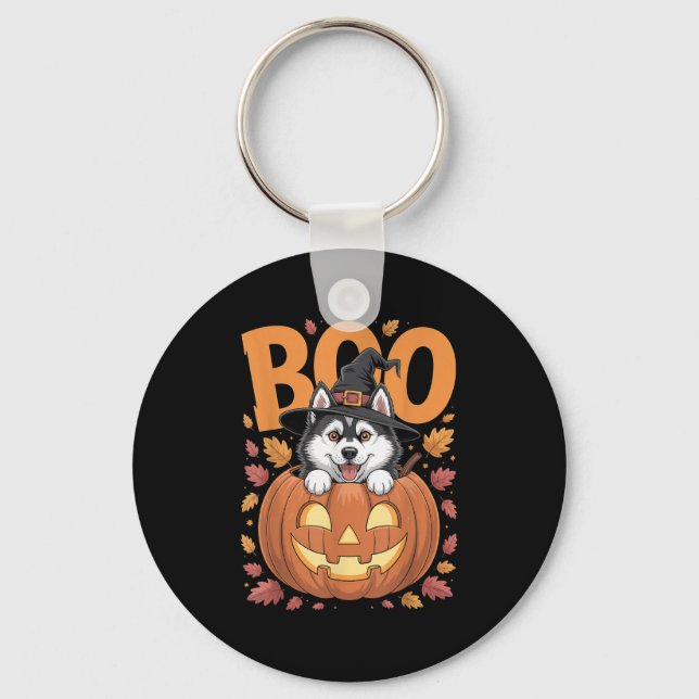 Husky Costume On Pumpkin Halloween Siberian Husky  Key Ring (Front)