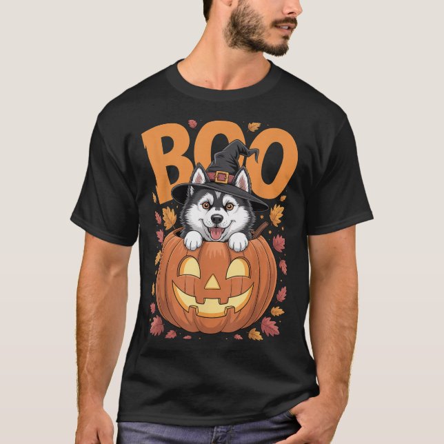 Husky Costume On Pumpkin Halloween Siberian Husky  T-Shirt (Front)