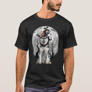 Husky Dog And Moon Halloween Costume Dog T-Shirt