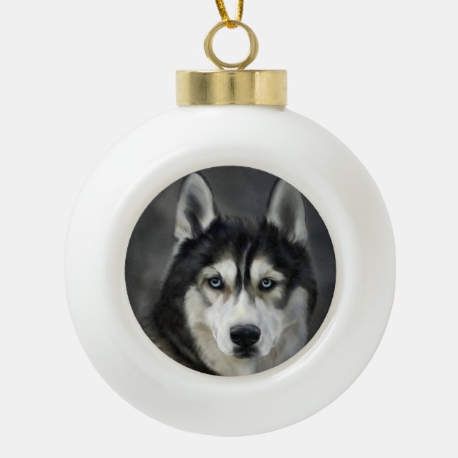 Husky Dog Big Dog Animal Pet Ceramic Ball Christmas Ornament (Front)