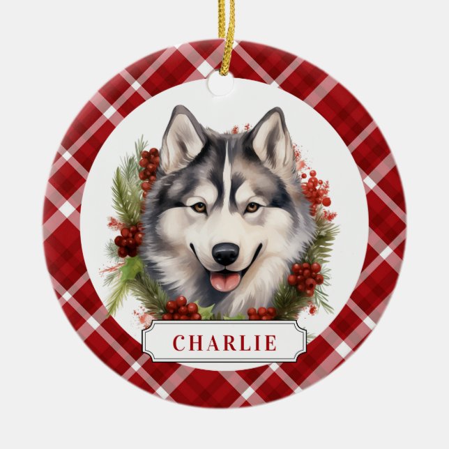 Husky Dog Ceramic Circle Ornament (Front)
