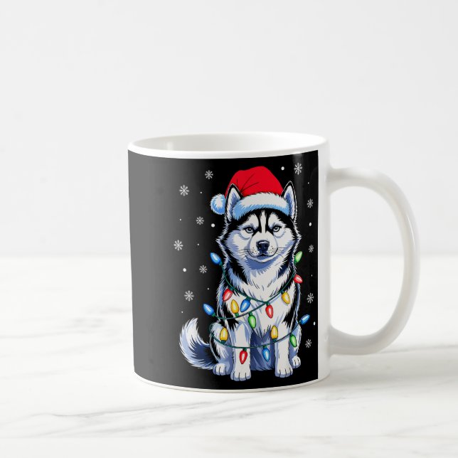 Husky Dog Christmas Lights Santa Hat Family Xmas P Coffee Mug (Right)