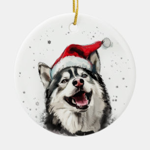 Husky Dog Christmas Personalized Ceramic Ornament