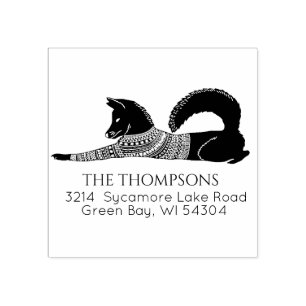 Husky Dog Christmas Sweater Family Address Rubber Stamp