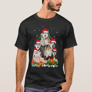Husky Dog Christmas Tree Cute Xmas T-Shirt